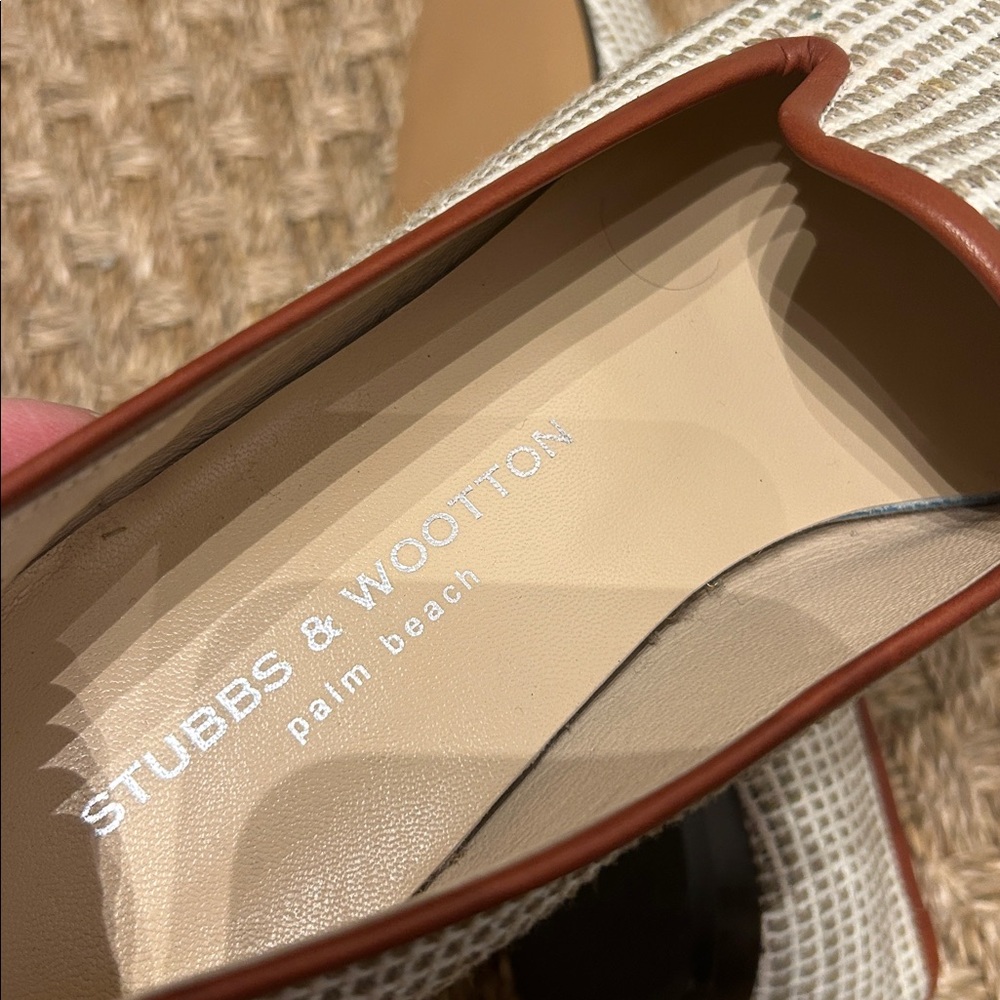 NEW Stubbs & Wootton Woven Cream and Tan flats/loafers - Picture 7 of 9